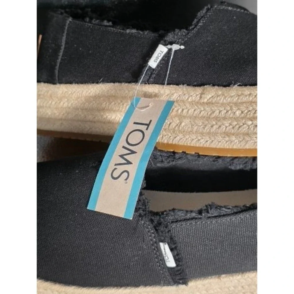 Toms Valencia Black Canvas Fray Platform Espadrille Slip On Shoes Womens 10 NEW